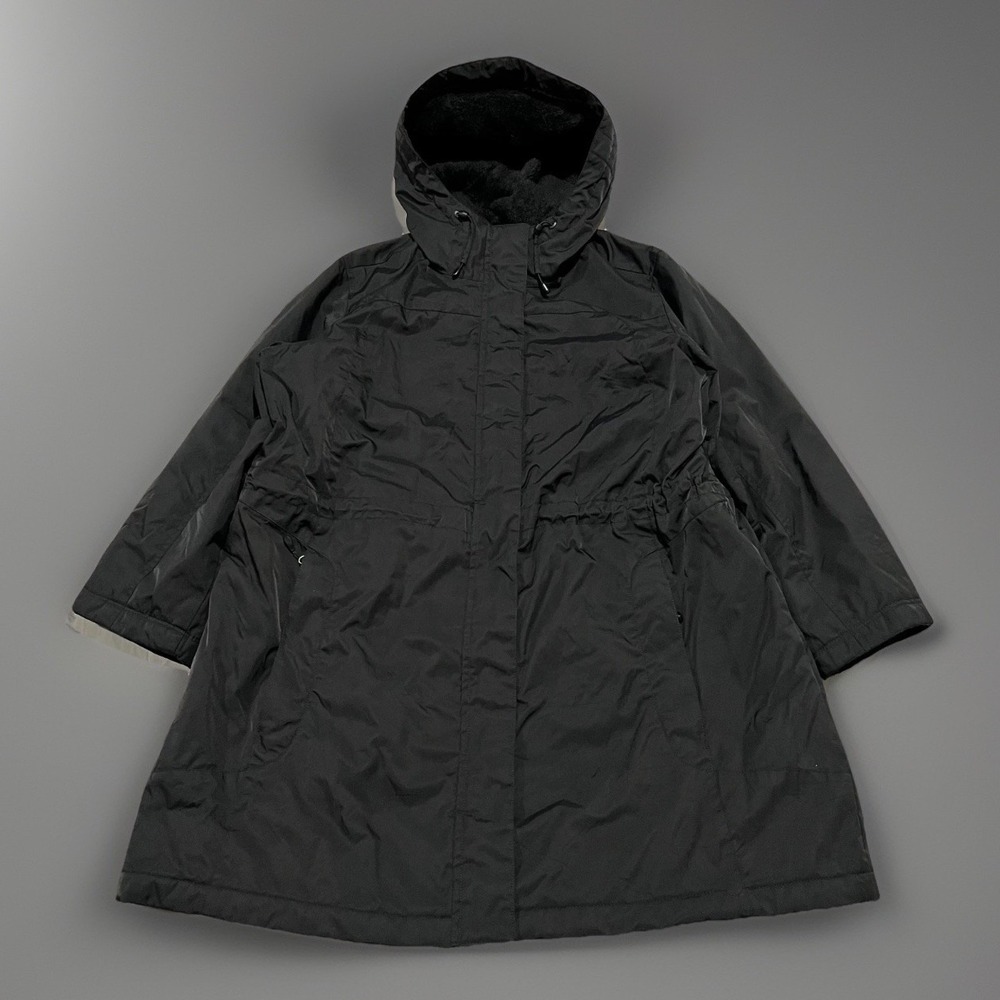 LL Bean Womens Black Nylon Hooded Faux Fur Full Zip Long Parka Coat Plus Size 1X
